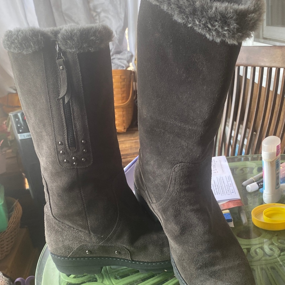 Aquatalia Charcoal Suede Fur-Lined Boots